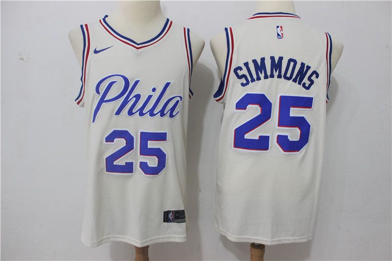Men Philadelphia 76ers 25 Simmons White City Edition Nike NBA Jerseys